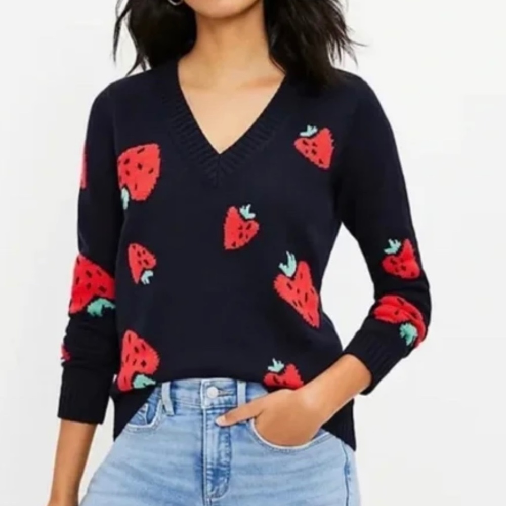 Loft Navy Strawberry Sweater
